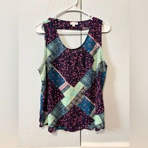 Charming Charlie Patchwork Boho Tank Top XL | Floral Mixed Print Blouse